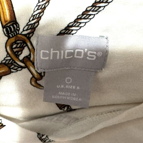 Chico's White Gold Tassel Print Pullover Long Sleeve Rayon Stretch Top  0 Small - Picture 5 of 6